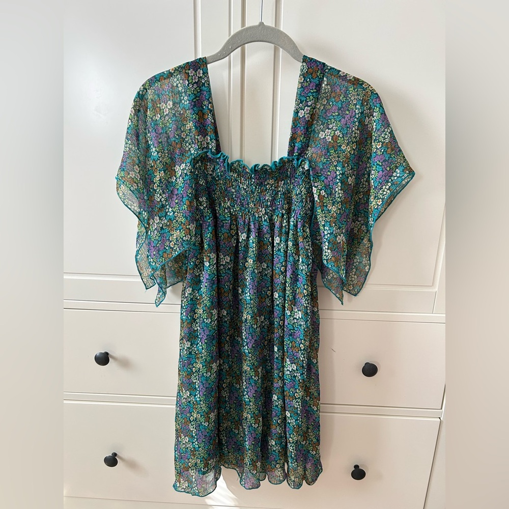 Floral Sheer Dress with Flutter Sleeves